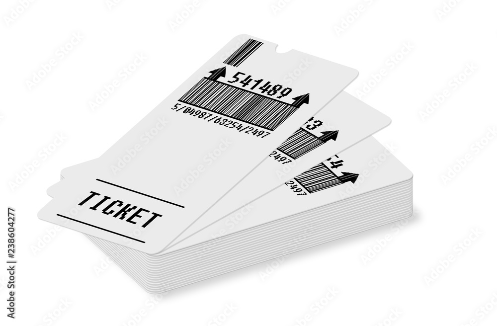 Poster Ticket concept - image on white background for easy selection - Bar code and code numbers are completely made up