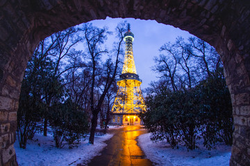 Prague, Czech Republic - Petrin panoramic tower in the blue hour