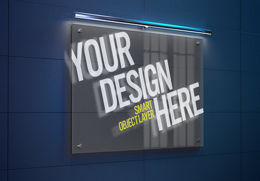 Glass Sign on Wall Mockup