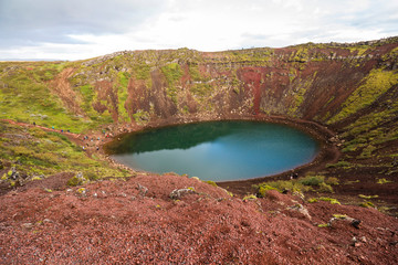 Fototapeta na wymiar Kerid volcano crater on golden circle route, Iceland