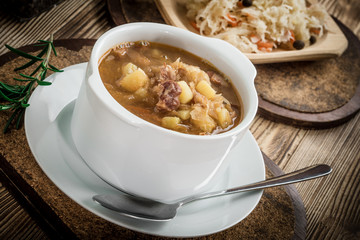 Sour cabbage soup.