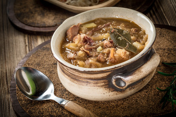 Sour cabbage soup.