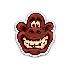 Insane monkey sticker. Isolated vector illustration.
