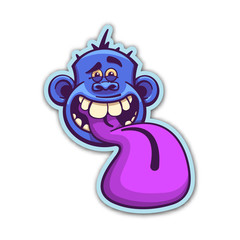 Insane monkey sticker. Isolated vector illustration.
