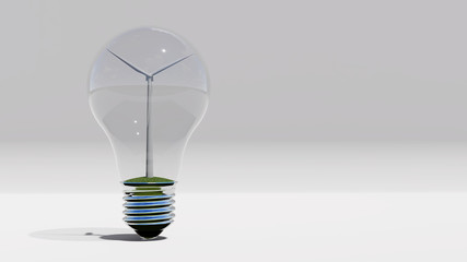 Green energy, windmill inside bulb, 3d rendering