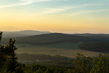 Landscape. Travels. View of the mountains and fields.