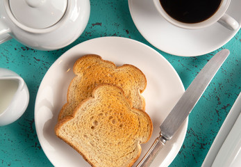 Breakfast of Toast and Hot Coffee on a Tray