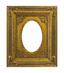 Golden frame for paintings, mirrors or photo isolated on white background