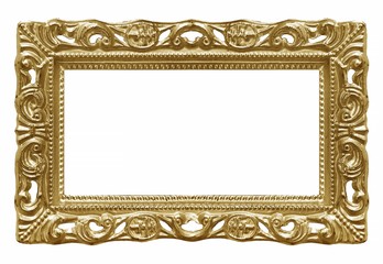 Golden frame for paintings, mirrors or photo isolated on white background