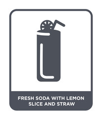 Fototapeta premium fresh soda with lemon slice and straw icon vector