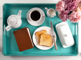 Bible on a Breakfast Tray Ready for a Personal Bible Study