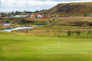 Fototapeta na wymiar Beautiful Iceland landscape with golf course