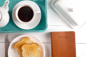 Bible on a Breakfast Tray Ready for a Personal Bible Study