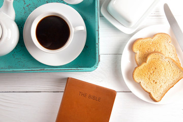 Bible on a Breakfast Tray Ready for a Personal Bible Study