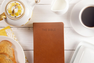 Bible on a Breakfast Tray Ready for a Personal Bible Study