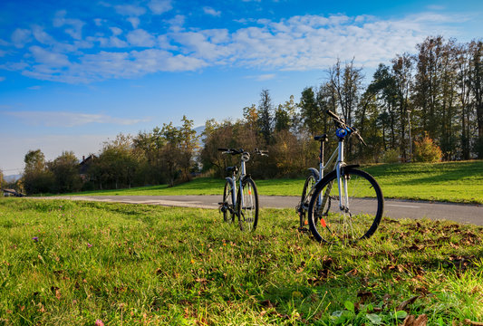 two bikes along the countryside road