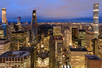 New York City skyline with urban skyscrapers at night