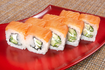 close up sashimi sushi on red plate