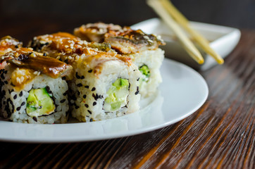 sushi rolls with eel