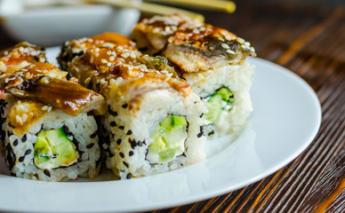 sushi rolls with eel