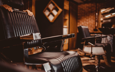 Barbershop armchair. Modern hairdresser - obrazy, fototapety, plakaty