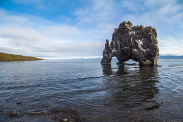 Hvitserkur stone arch on beach in Iceland