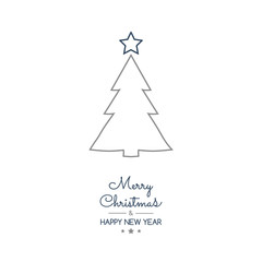 Christmas greeting card with hand drawn tree. Vector.