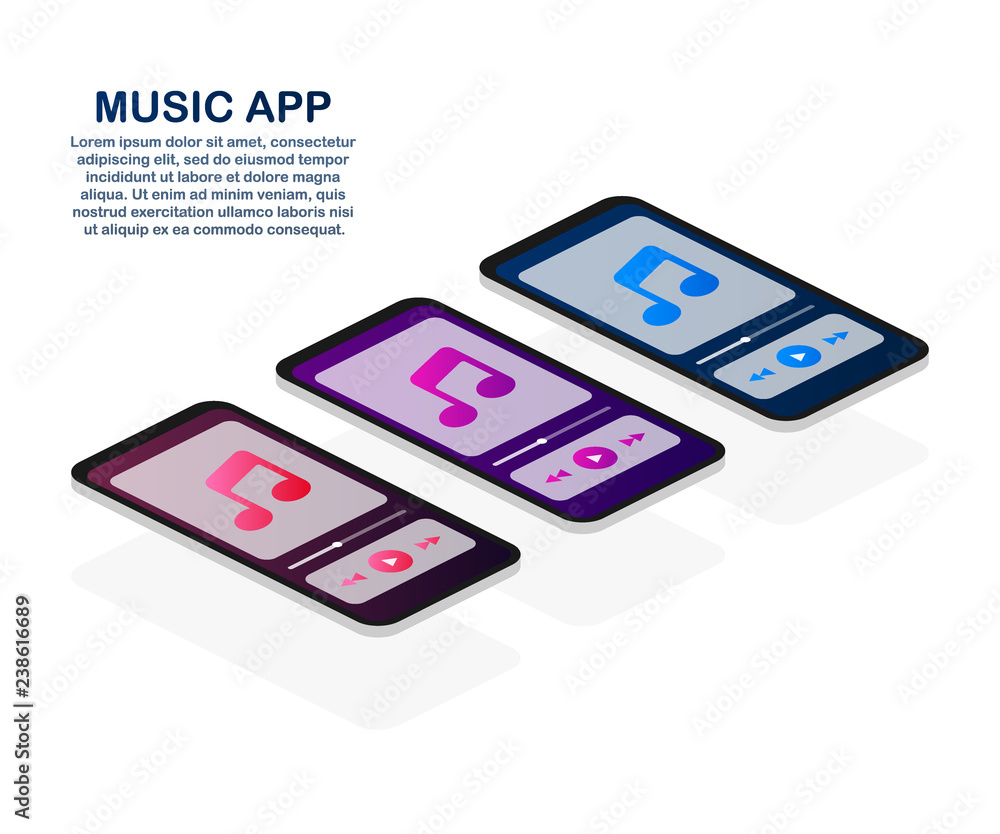 Wall mural Mobile Application Interface. Music Player. Music app. Vector Illustration.