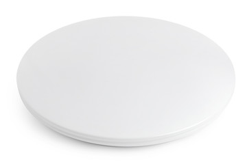 Ceiling round office led lamp panel isolated at white background.