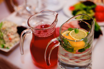 Variety of cold drinks in jugfuls