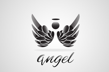 Fototapeta premium Sketch of angel wings logo vector