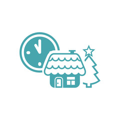 Fototapeta na wymiar Vector icons the house, hours and a fir-tree with a star.