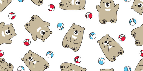 Bear seamless pattern vector polar bear ball balloon teddy cartoon scarf isolated repeat wallpaper tile background illustration
