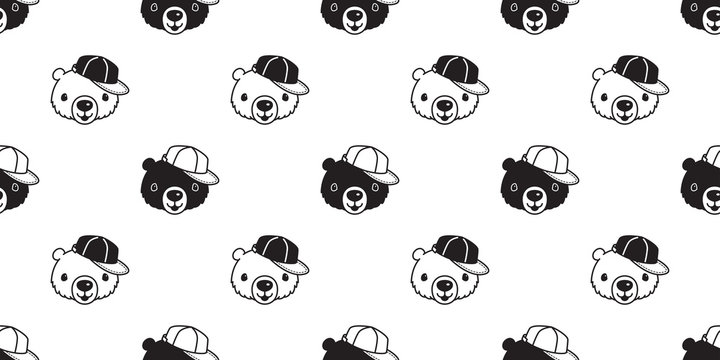 Bear seamless pattern vector polar bear cap hat cartoon scarf isolated repeat wallpaper tile background illustration