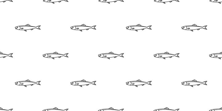 fish seamless pattern vector salmon shark fin whale dolphin ocean wave background repeat wallpaper