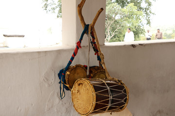 traditional drums in Asia - particularly Sri Lanka, wooden tambourines hanging on the wall