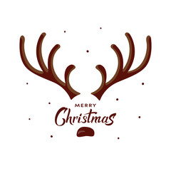 Vector Christmas card with deer antlers. Funny character for christmas and new year cards, banner, poster, t-shirt, packaging. Merry Christmas hand drawn lettering. Eps10 illustration