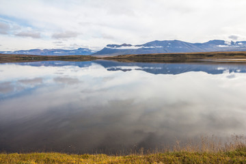 Beautiful scenic landscape on lake in Iceland