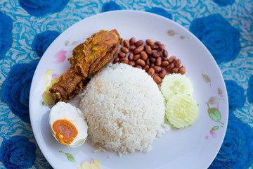 Malaysian nasi lemak set dish