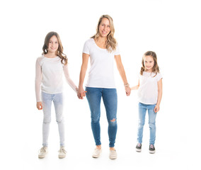Obraz premium A mother and daughter portrait isolated on white studio.