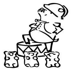 Cute vector cartoon Napoleon pig with gummi bears