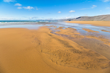 Fototapeta na wymiar Wide Raudisandur beach landscape with sand, Iceland