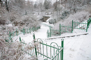 Slippery Stairs After First Snow In Park