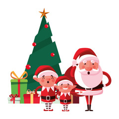 christmas santa claus elves and tree gift