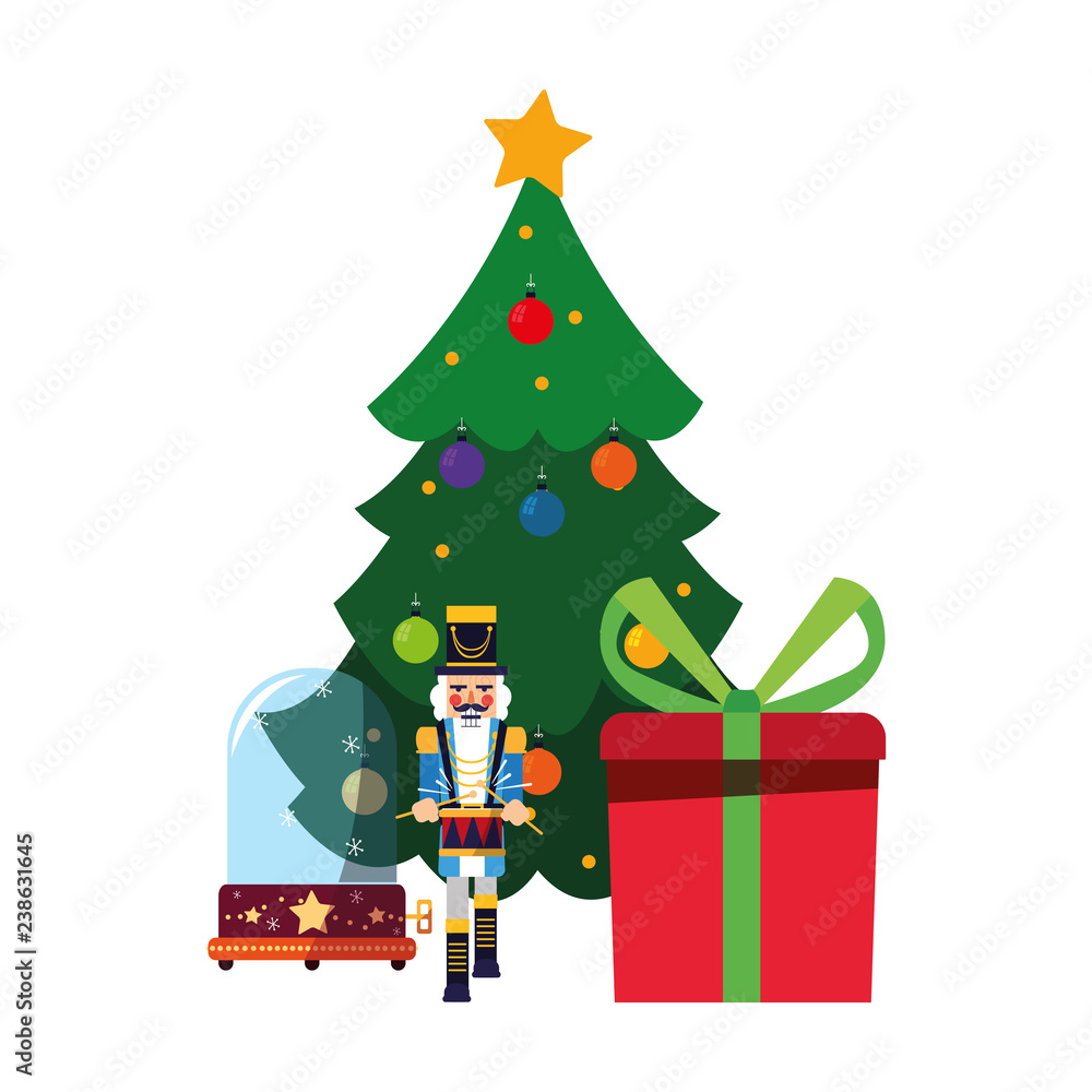 Sticker christmas nutcracker tree and gift