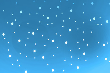 snowfall, snow falls isolated on blue sky background, white circles, dots, space