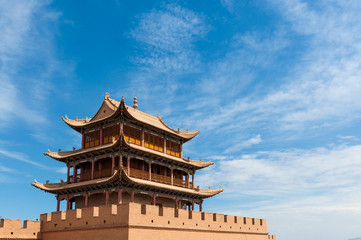 Obraz premium Detail of a tower of the Jiayuguan fort near the city of Jiayuguan in the Gansu Province, China