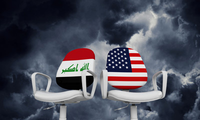 Iraq and USA business chairs. Internationl relationship concept. 3D Rendering