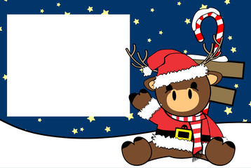 cute baby reindeer cartoon xmas picture frame background card in vector format very easy to edit