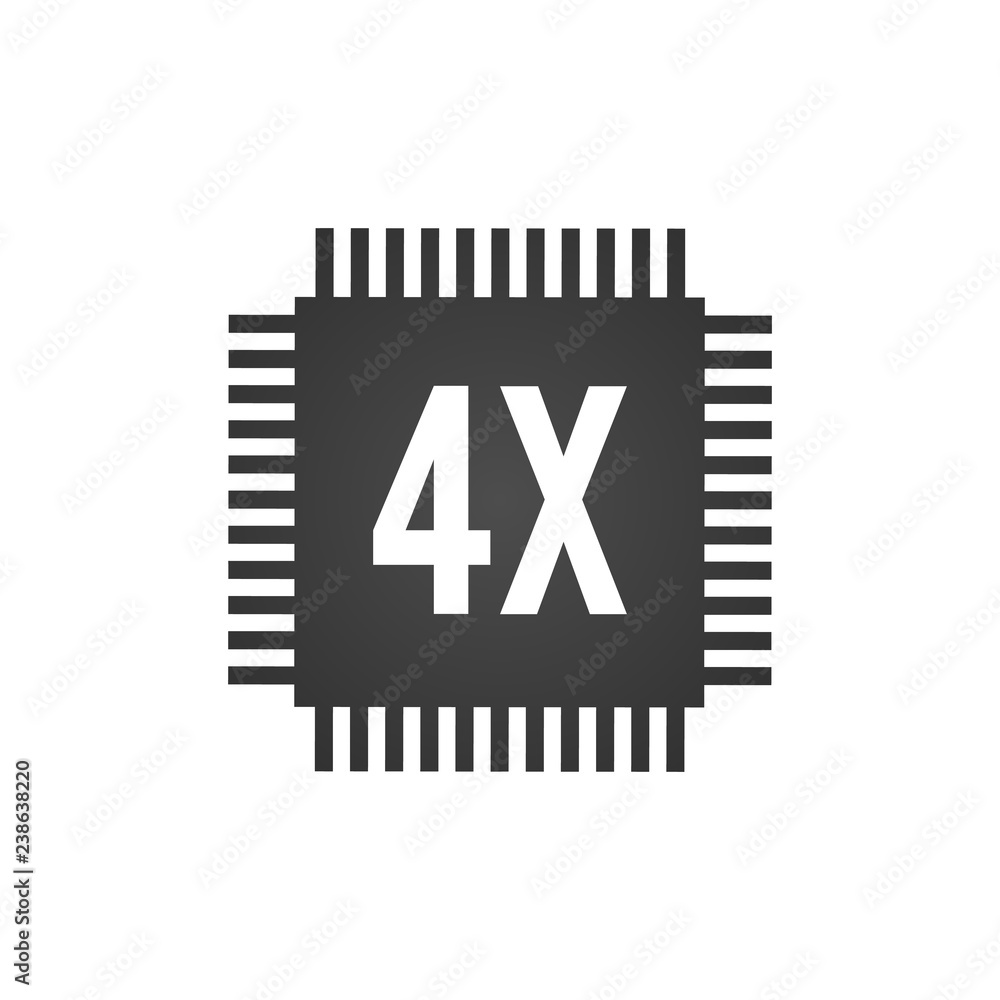 Aufkleber cpu central processing unit, 4x speed, computer chip or microchip icon. vector illustration isolated
